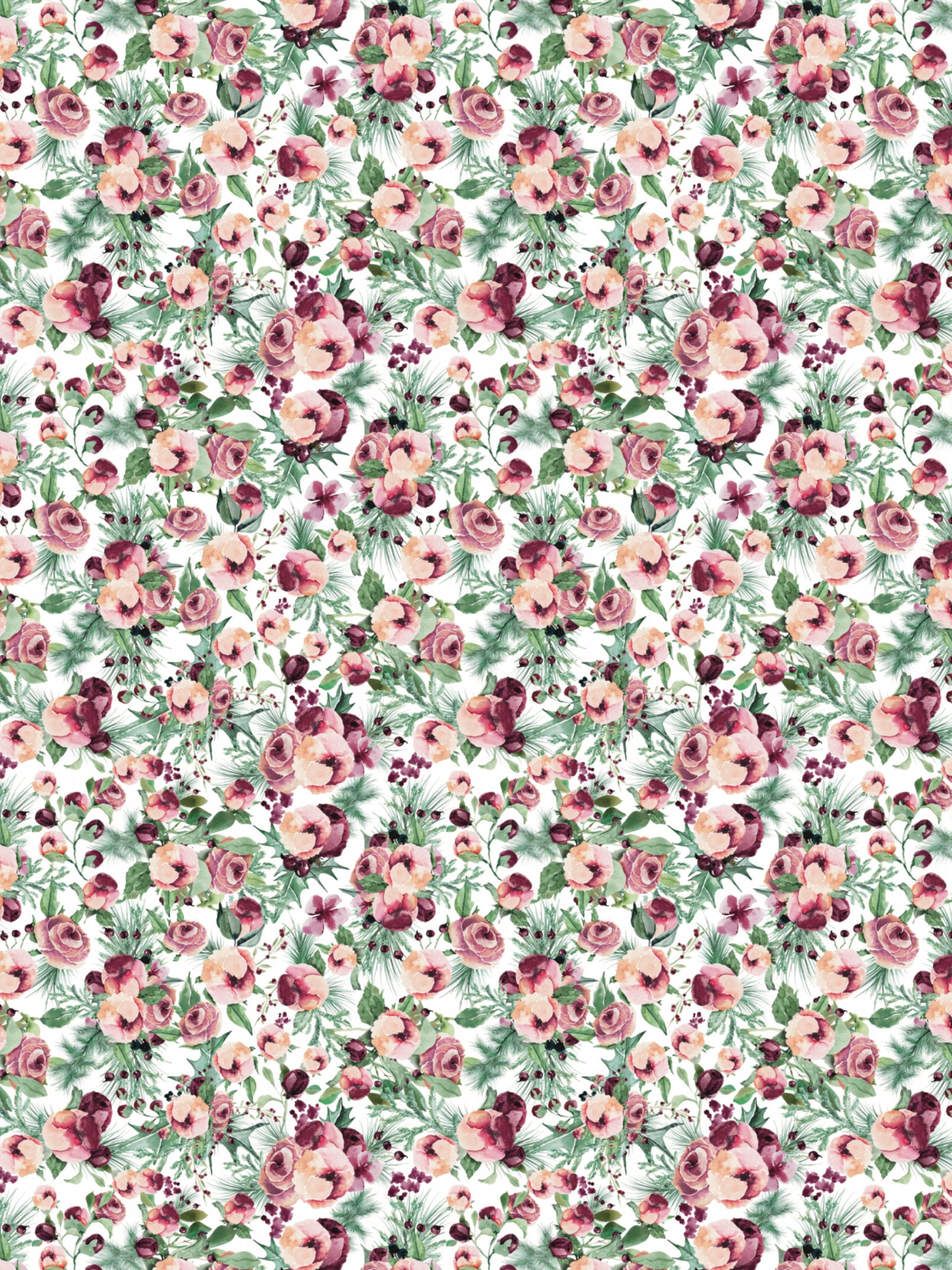 Image Transfers - W/C1 Peach & Burgundy Watercolor Florals