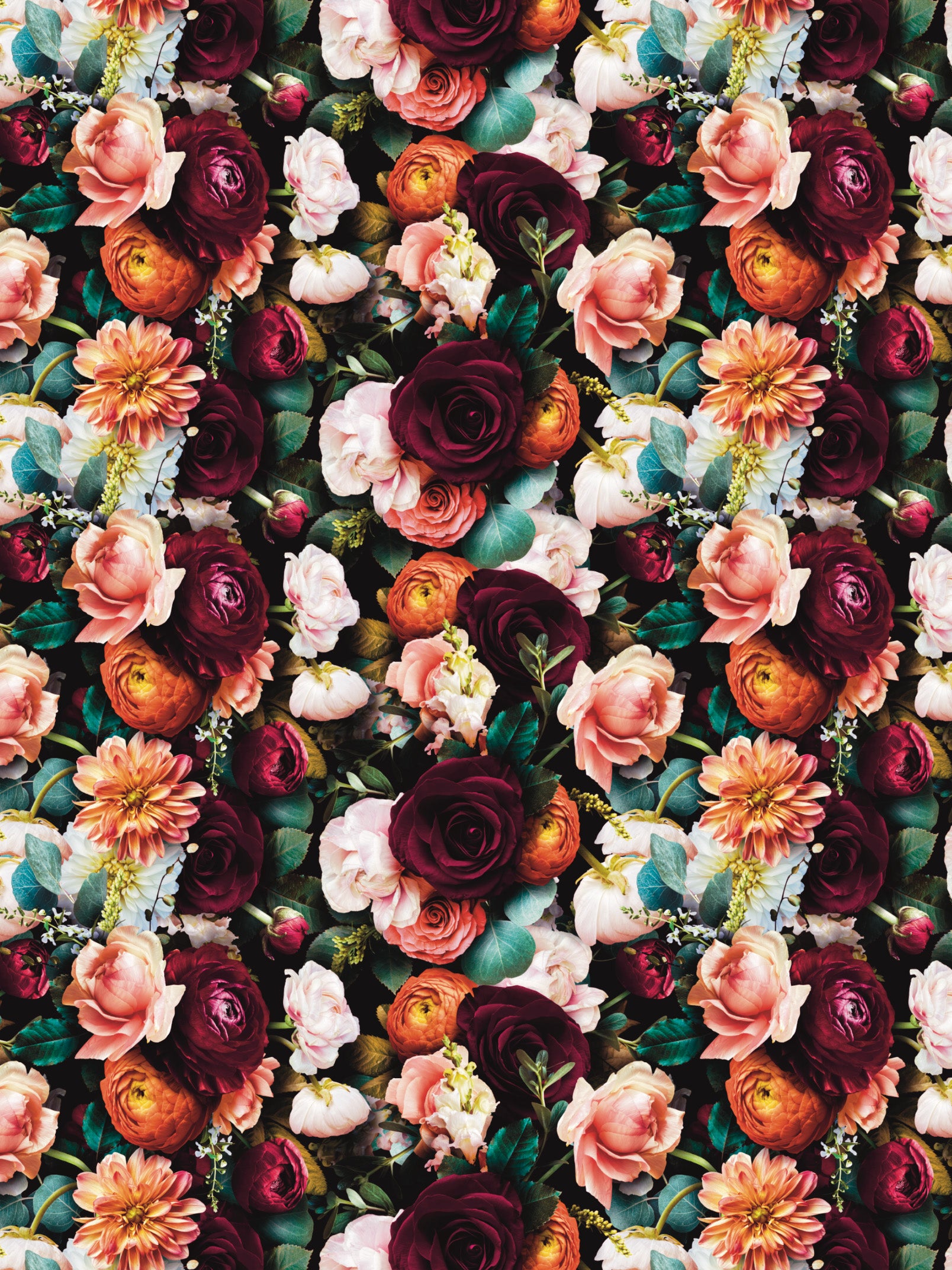 Image Transfers - RF12 Realistic Floral Burgundy and Orange Textured Florals