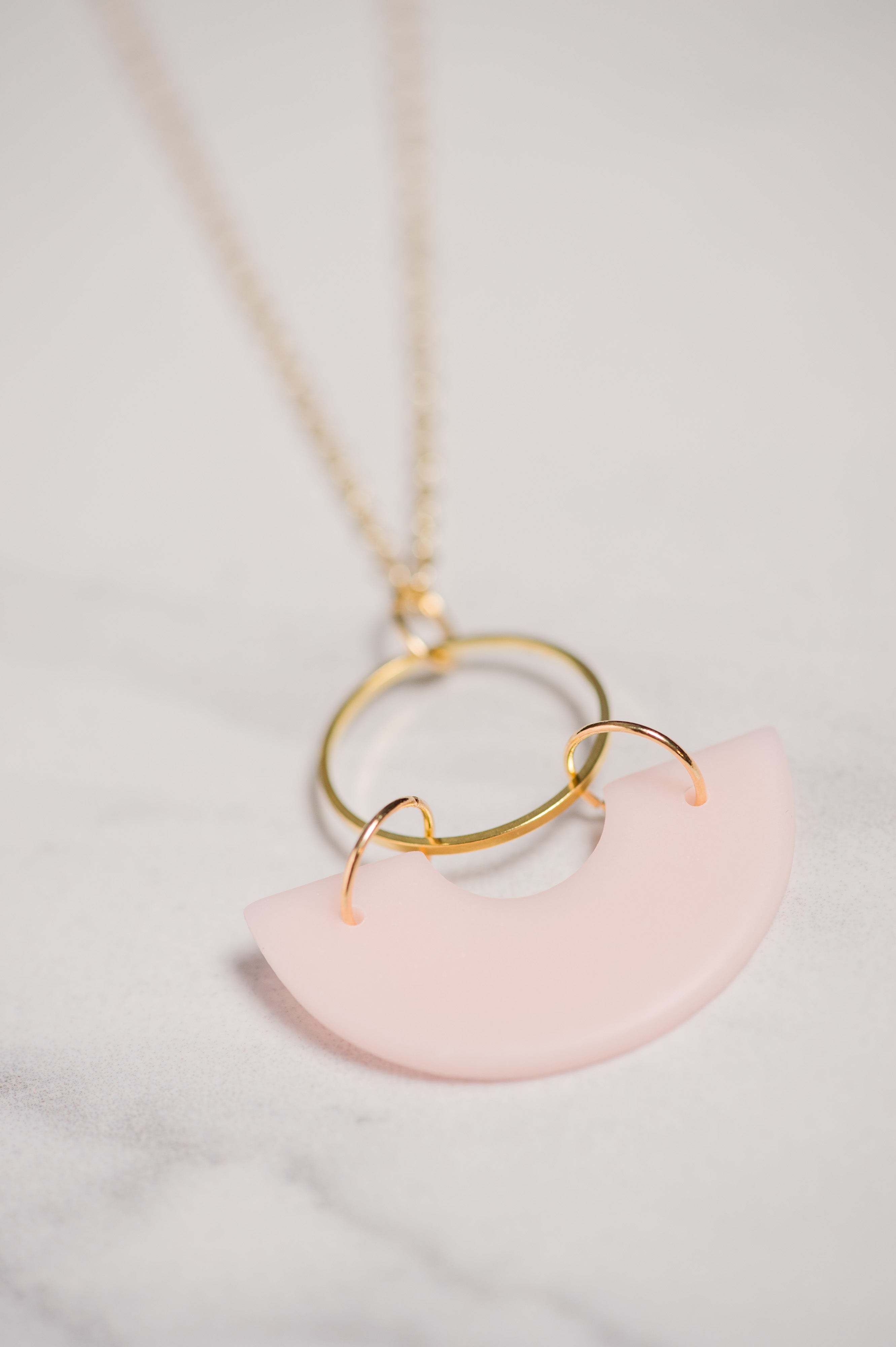 Milk Glass Half Donut Necklace in Pink