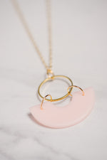 Load image into Gallery viewer, Milk Glass Half Donut Necklace in Pink
