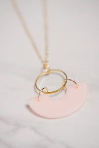 Milk Glass Half Donut Necklace in Pink