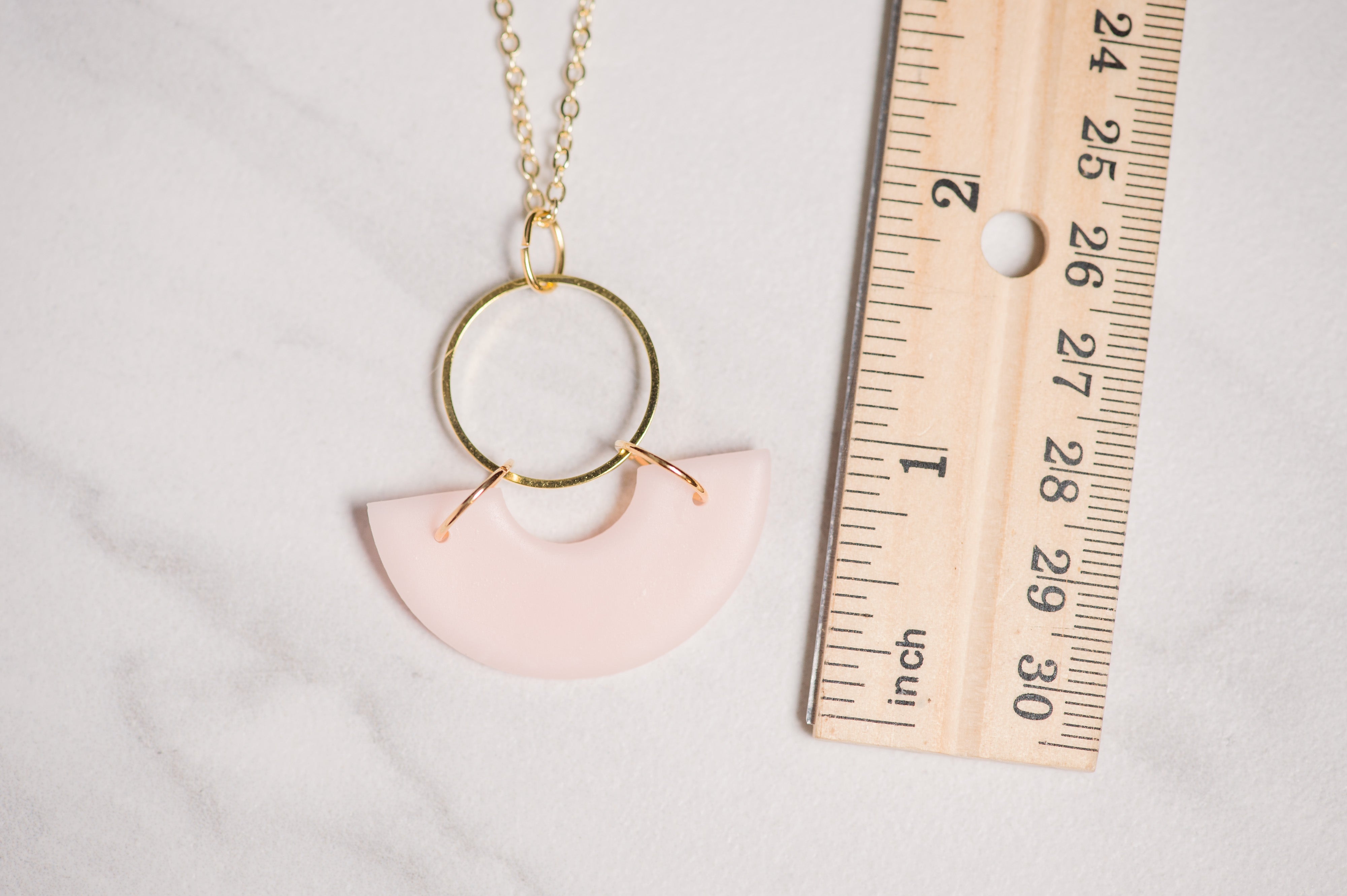 Milk Glass Half Donut Necklace in Pink