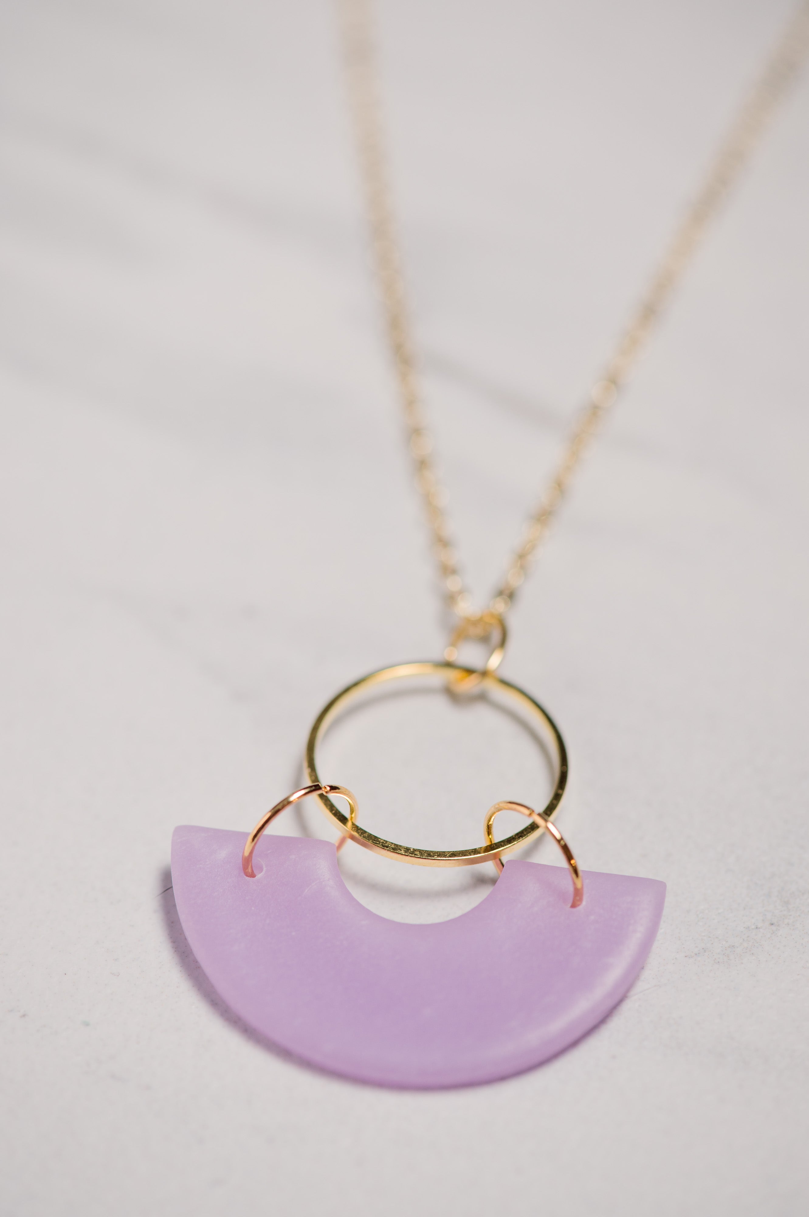 Milk Glass Half Donut Necklace in Purple