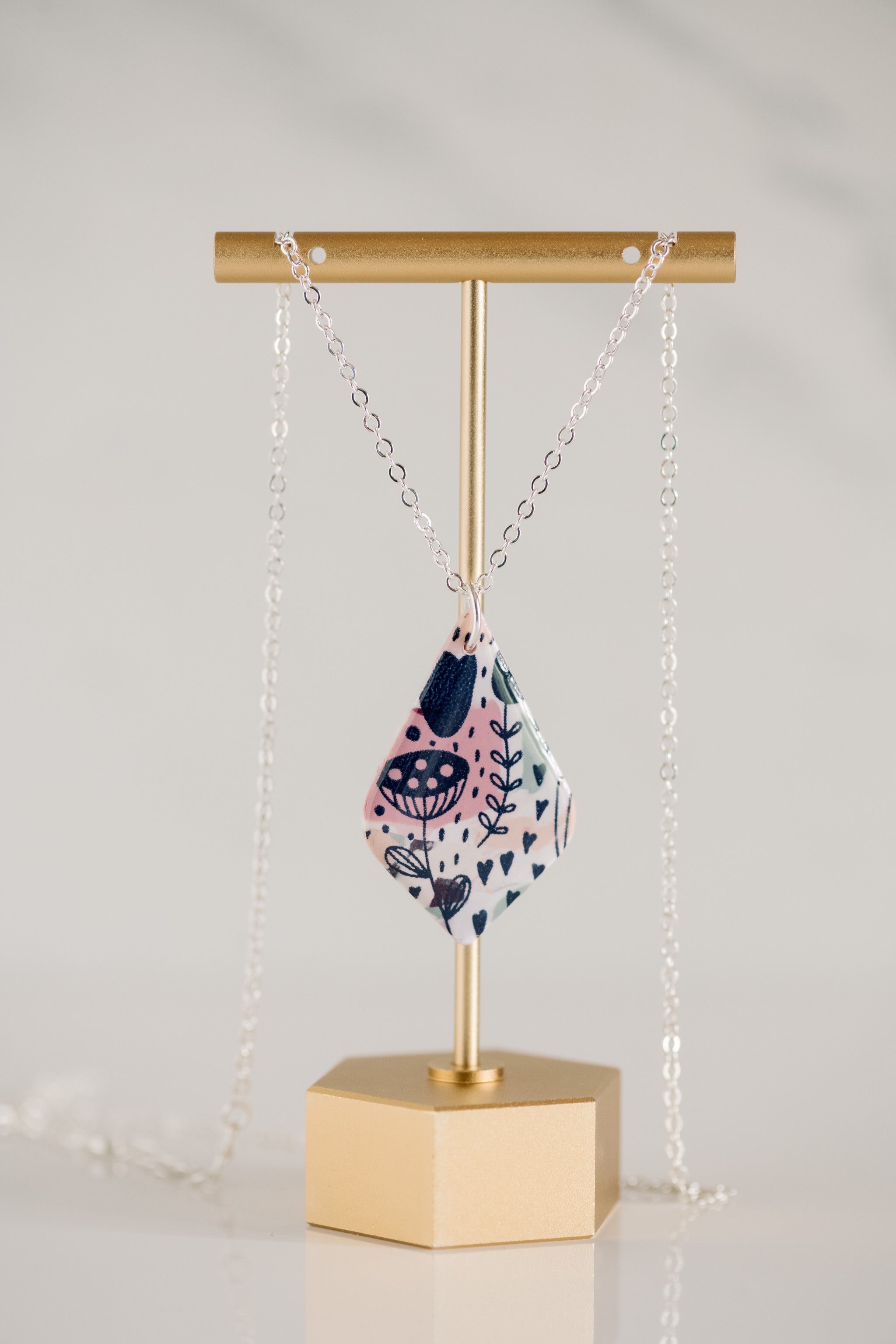 Funky Floral Long Diamond Silver Necklace