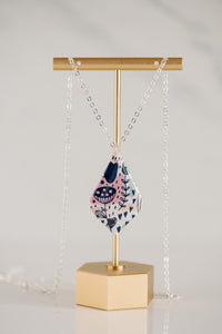 Funky Floral Long Diamond Silver Necklace